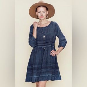 🆕 b Sharp Women’s Mineral Wash Lace Trimmed Blue Dress Medium #231